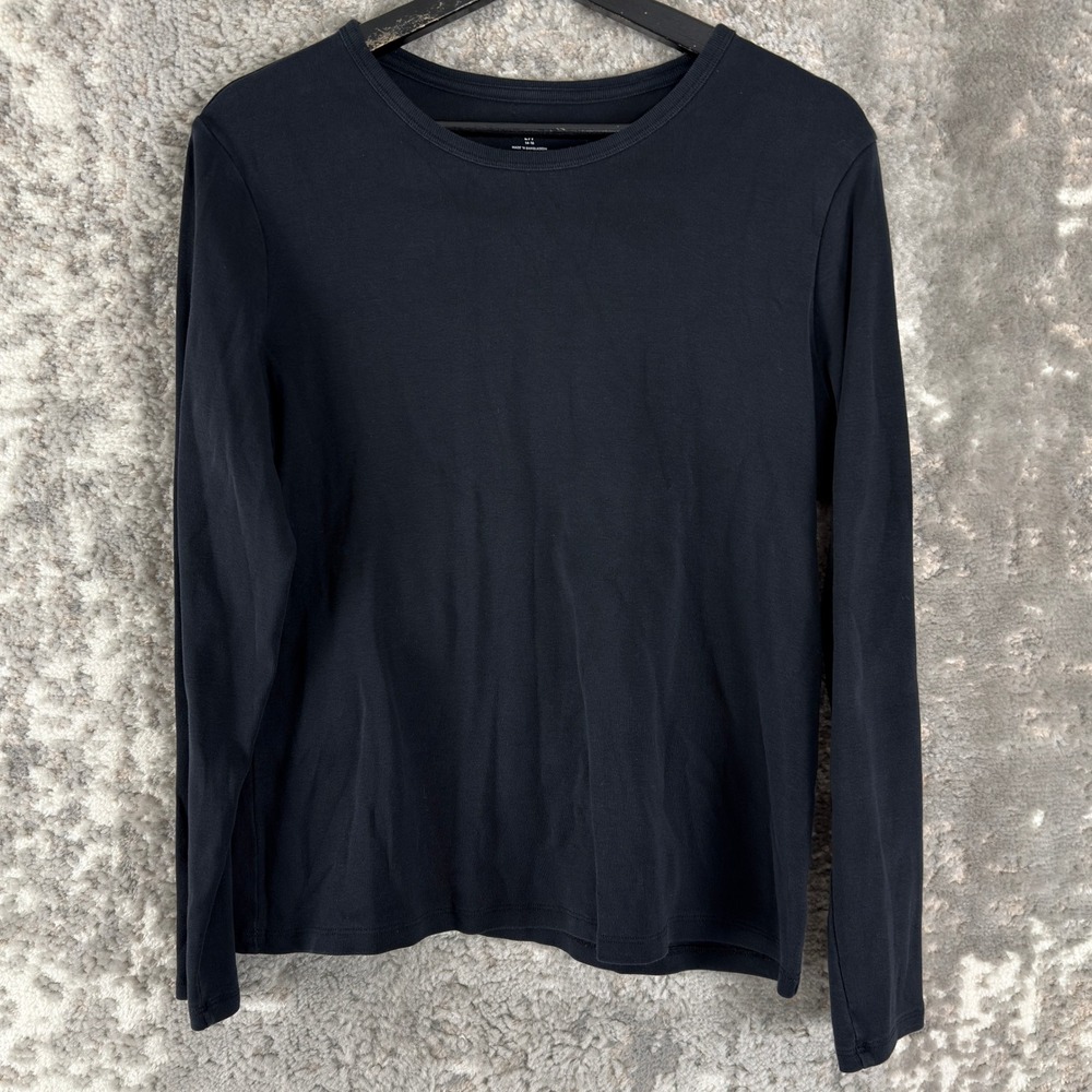 Lands' End Size L Crew Neck Solid Cotton Tee Shirt Black Long Sleeve Women